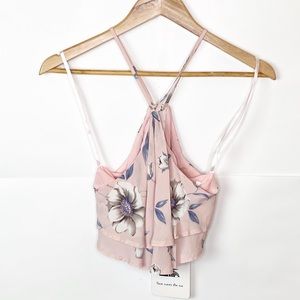 NWT LF Here Comes The Sun Pink Floral Halter Top